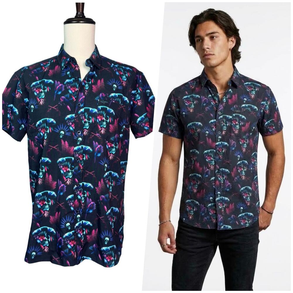 Retro Rifle | Men | Blackbeard Ltd Edition Pirate Skull Button Up Shirt | Large